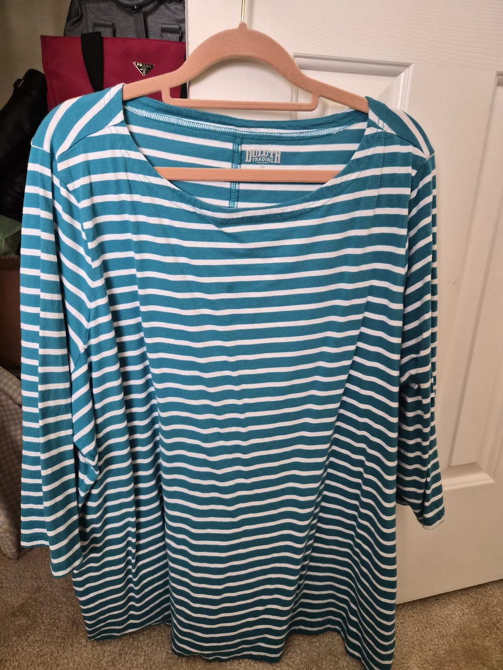 Duluth Trading Co Teal & White Striped Long Sleeve Top